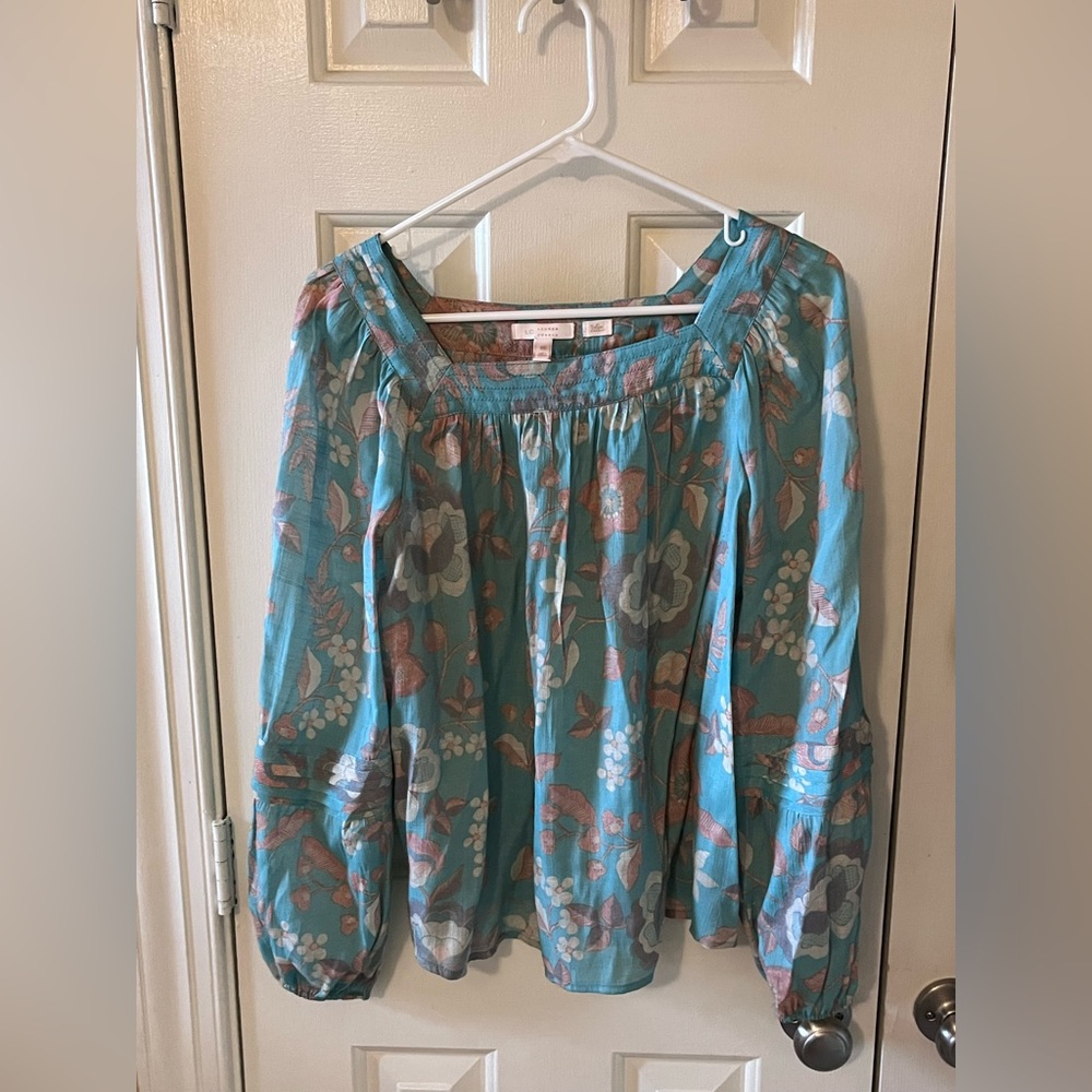 LC Lauren Conrad Teal Floral Blouse